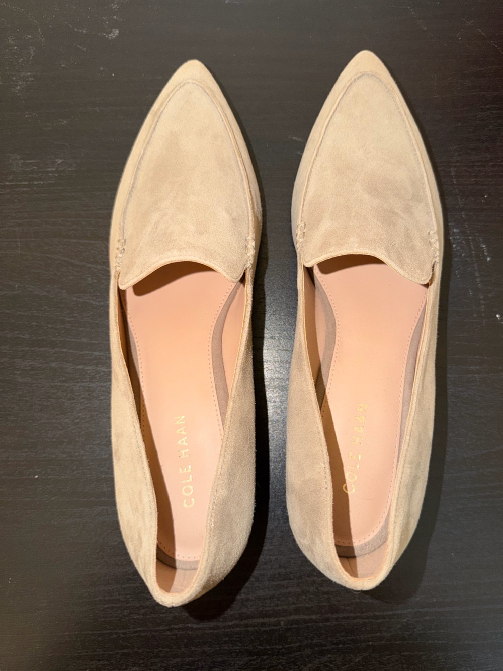 Cole Haan Pointed Suede Loafers in Beige